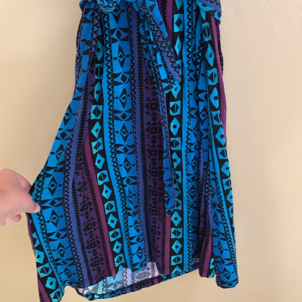 Spense Ruffled Geometric Pattern Midi Dress with Belt - Picture 4 of 5